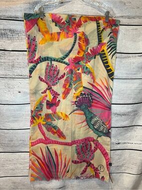 Powder UK Tropical Paradise Birds Parrots Floral 100% Cotton Scarf Pink Green